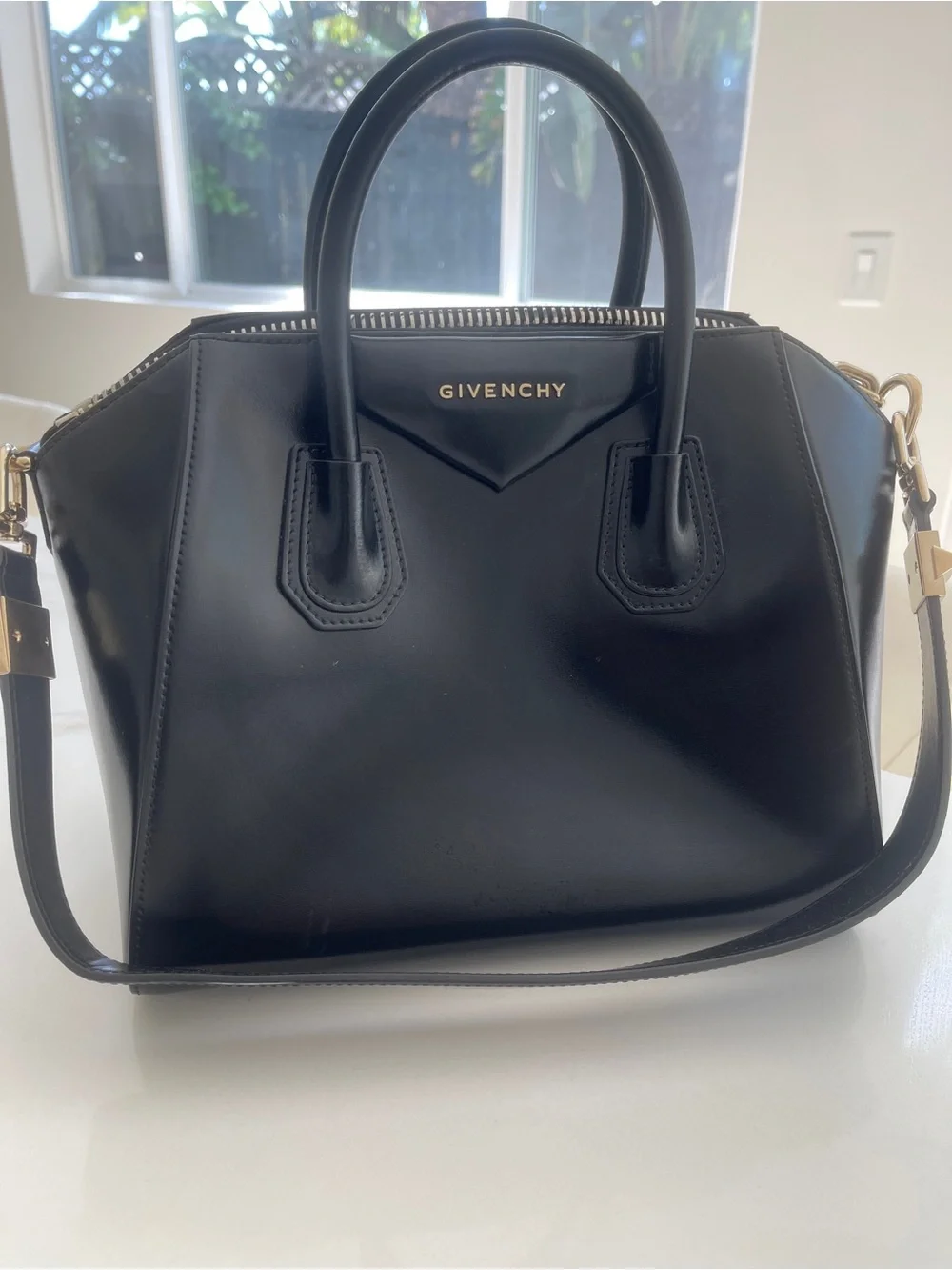 Givenchy Black Leather Mini Satchel with Gold Logo, New With Tag